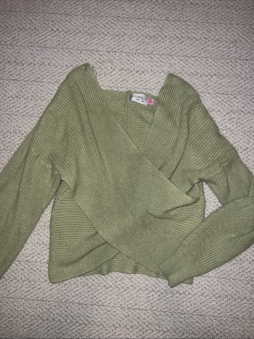 Hello Molly Olive Green Wrap V-Neck Sweater